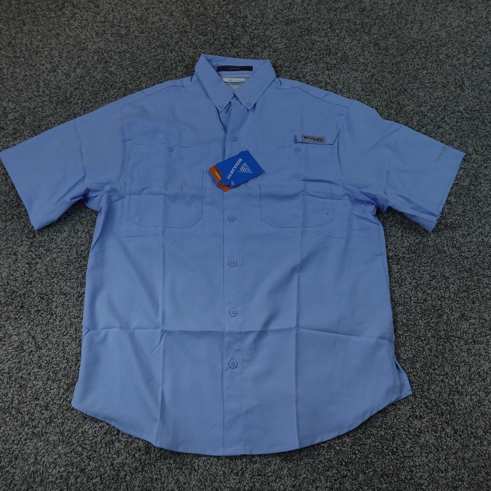 NEW Columbia Shirt Mens S Blue PFG Tamiami II Short Sleeve Fishing Button Up Top